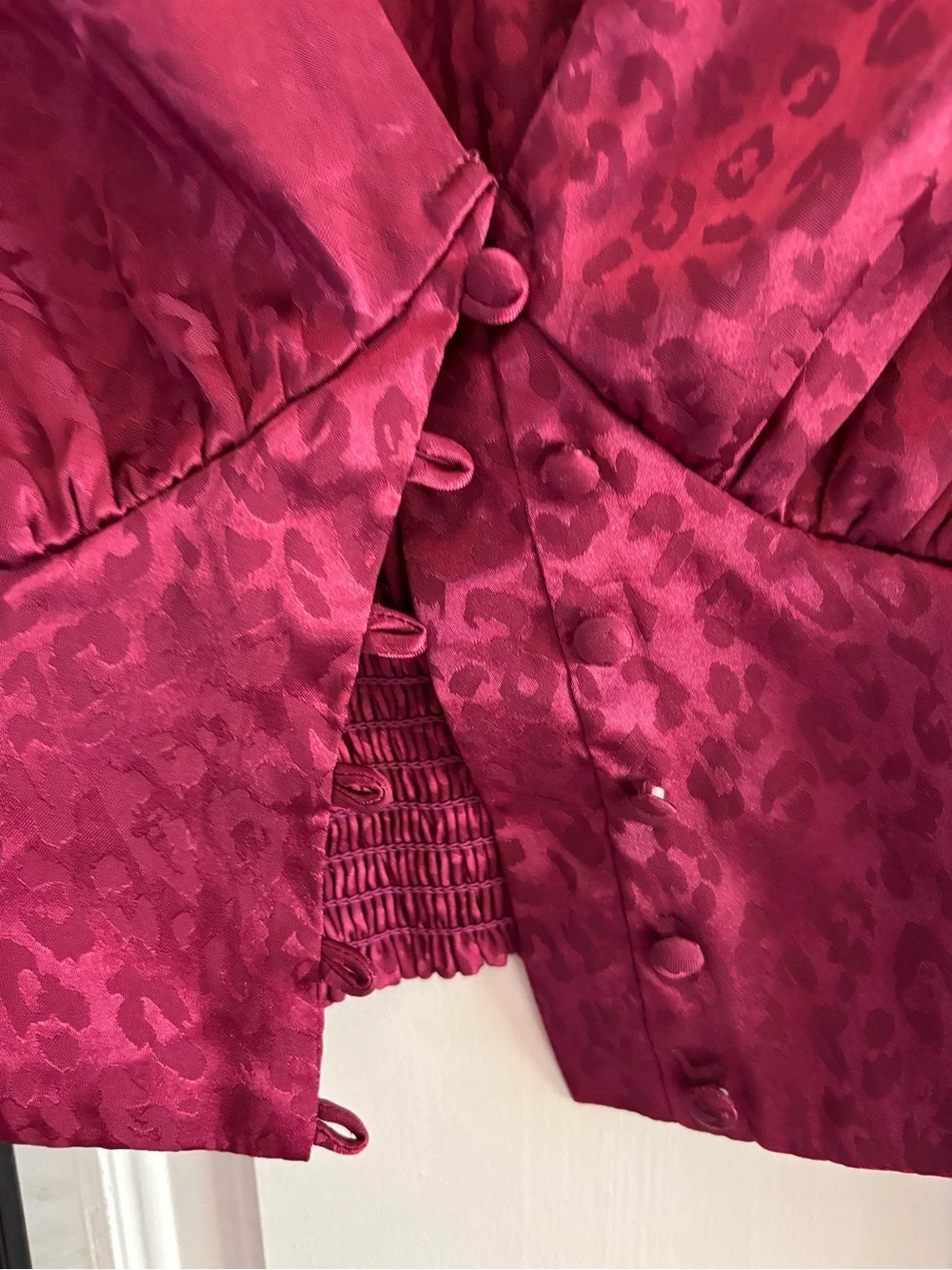 Free People Deep Fuchsia Satin Jacquard Button-Front Blouse